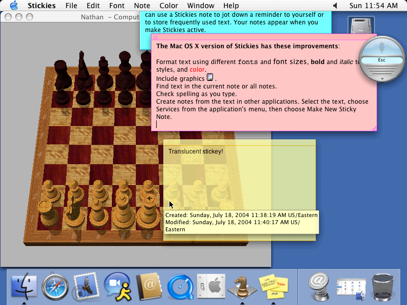 Mac OS X 10.3 Panther Chess and Stickies (2003)